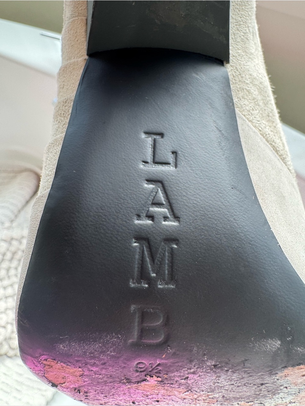 L.A.M.B. Light Gray Peep-Toe Suede Ankle Booties - Picture 4 of 5